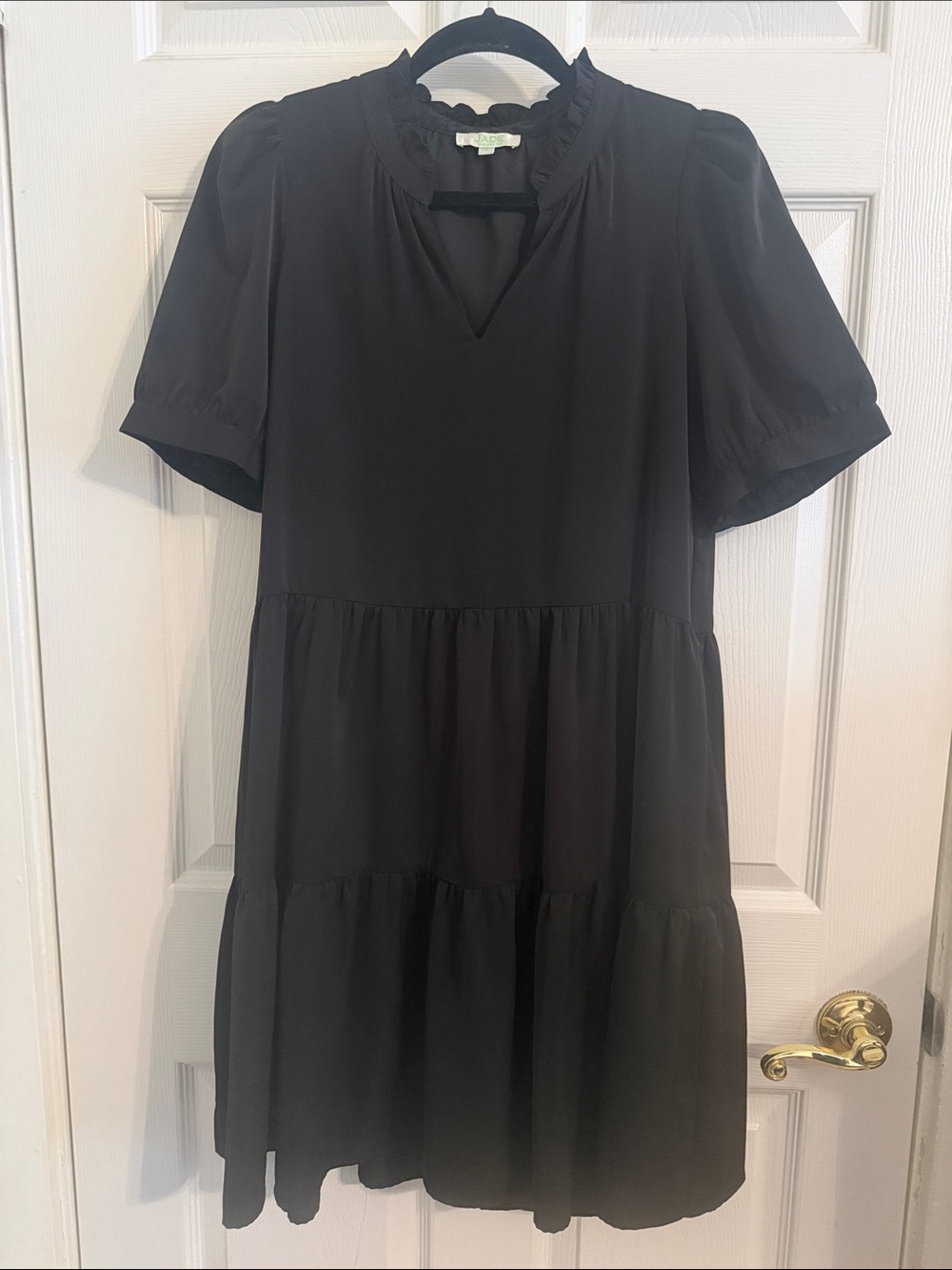 JADE by Melody Tam Black Tiered Mini Dress Sz Small Fully Line with Pockets